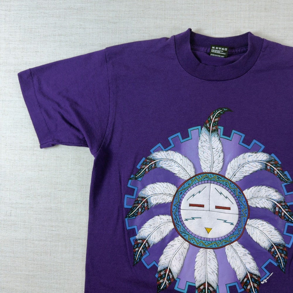 Vintage Fruit of the Loom Best T-Shirt Purple Southwestern Sun Face Graphic M - Picture 8 of 12